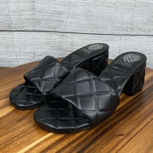 Vince Camuto Braylen Quilted Sandal Black Leather Slip On Mule Women’s Size 9